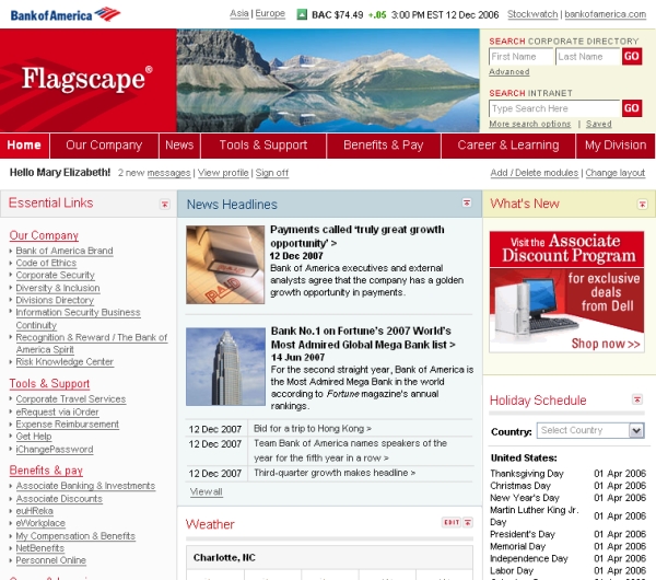 Bank of America's intranet, 2008