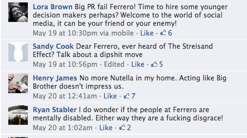Nutella Facebook comments